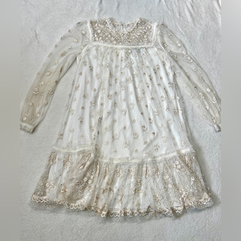 Needle & Thread Reflection Disty Cream Embroidered Floral Lace Dress - Size 6 - Picture 2 of 16